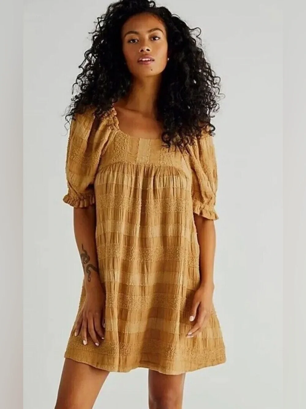 Free People Bask In The Sun Tunic Dress Endless Summer Puff‎ Sleeve Babydoll Xs